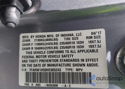 2017 Honda Cr-V Ex z USA, uszkodzony, nr VIN 7FARW1H59HE005243